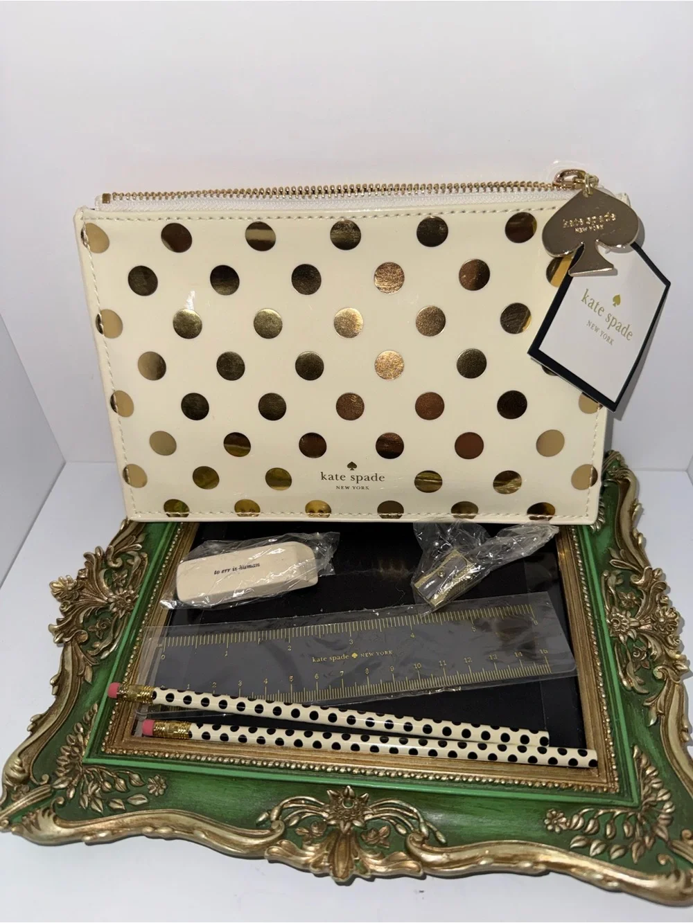 kate spade Gold Polka Dot pencil Set